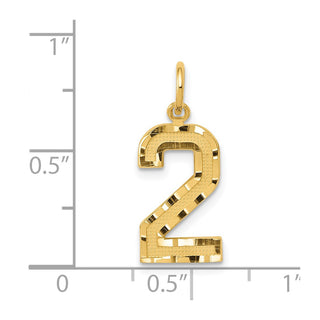 14k Yellow Gold Casted Medium Diamond-Cut Number 2 Charm