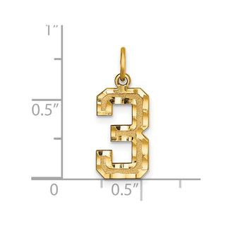 14k Yellow Gold Casted Medium Diamond-Cut Number 3 Charm