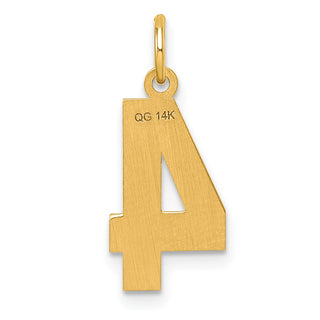 14k Yellow Gold Casted Medium Diamond-Cut Number 4 Charm