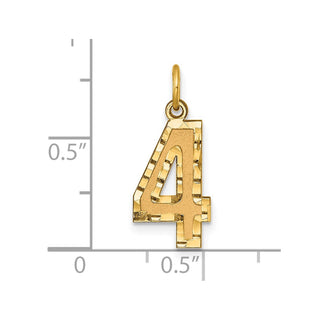 14k Yellow Gold Casted Medium Diamond-Cut Number 4 Charm