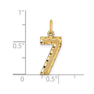14k Yellow Gold Casted Medium Diamond-Cut Number 7 Charm