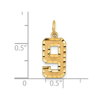 14k Yellow Gold Casted Medium Diamond-Cut Number 9 Charm