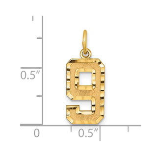 14k Yellow Gold Casted Medium Diamond-Cut Number 9 Charm