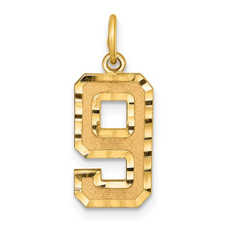 14k Yellow Gold Casted Medium Diamond-Cut Number 9 Charm