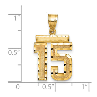 14k Yellow Gold Medium Diamond-Cut Number 15 Charm