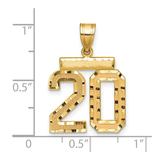 14k Yellow Gold Medium Diamond-Cut Number 20 Charm