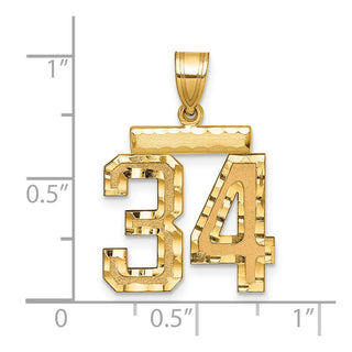 14k Yellow Gold Medium Diamond-Cut Number 34 Charm