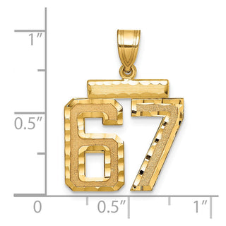 14k Yellow Gold Medium Diamond-Cut Number 67 Charm