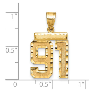 14k Yellow Gold Medium Diamond-Cut Number 91 Charm