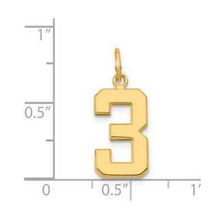 14k Yellow Gold Casted Medium Polished Number 3 Pendant