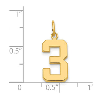 14k Yellow Gold Casted Medium Polished Number 3 Charm