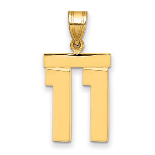 14k Yellow Gold Medium Polished Number 11 Pendant MP11