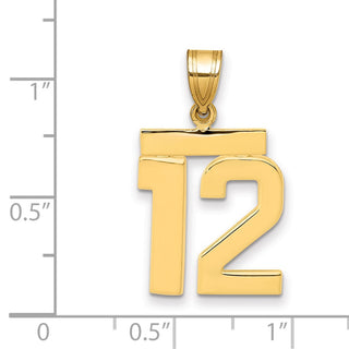 14k Yellow Gold Medium Polished Number 12 Pendant MP12