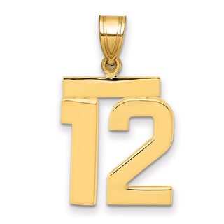 14k Yellow Gold Medium Polished Number 12 Pendant MP12