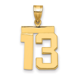 14k Yellow Gold Medium Polished Number 13 Pendant MP13