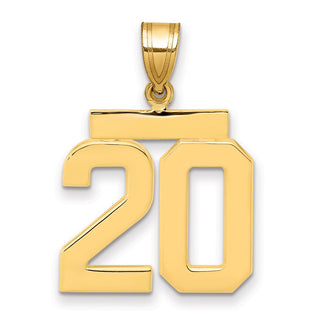 14k Yellow Gold Medium Polished Number 20 Pendant MP20