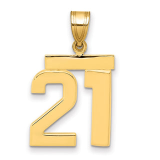 14k Yellow Gold Medium Polished Number 21 Pendant MP21