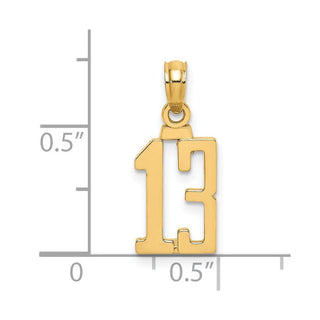 14k Yellow Gold Polished Number 13 Pendant