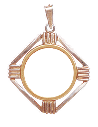 14K Yellow Gold RIBBED WIRE Bezel Pendant 16.5 mm