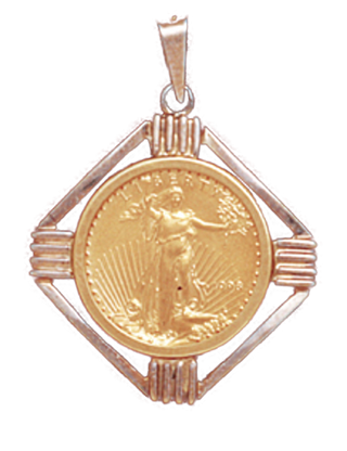 14K Yellow Gold RIBBED WIRE Bezel Pendant 16.5 mm