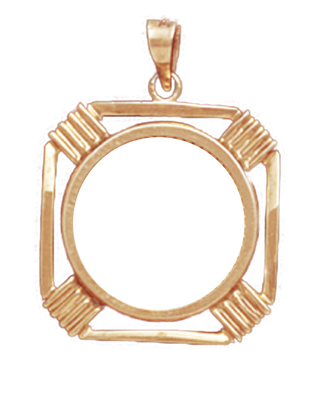 14K Yellow Gold RIBBED WIRE BEZEL  Pendant 1/10 American Eagle, 1/10 Krugerrand 16.5 mm
