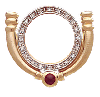14K Yellow Gold DIAMOND / RUBY SLIDE Bezel Pendant 16.5 mm