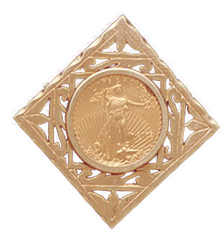 14K Yellow Gold SQ. FILIGREE Bezel Pendant 16.5 mm