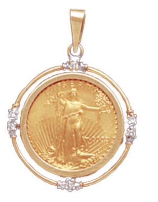 14K Yellow Gold DIAMOND WIRE Bezel Pendant 16.5 mm