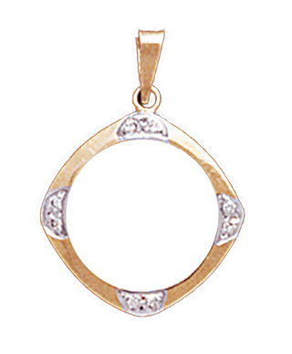 14K Yellow Gold DIAMOND CUSHION BEZEL  Pendant 1/10 American Eagle, 1/10 Krugerrand 16.5 mm