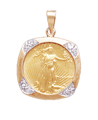14K Yellow Gold DIAMOND CUSHION Bezel Pendant 16.5 mm