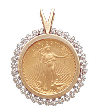 14K Yellow Gold DIAMOND Bezel Pendant 16.5 mm