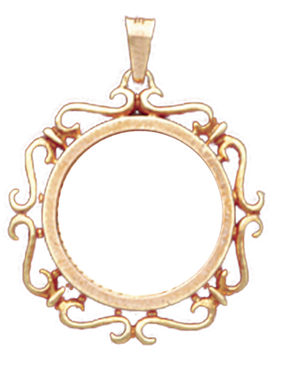 14K Yellow Gold FILIGREE  BEZEL  Pendant 1/10 American Eagle, 1/10 Krugerrand 16.5 mm