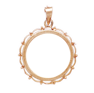 14K Yellow Gold FILIGREE Bezel Pendant 16.5 mm