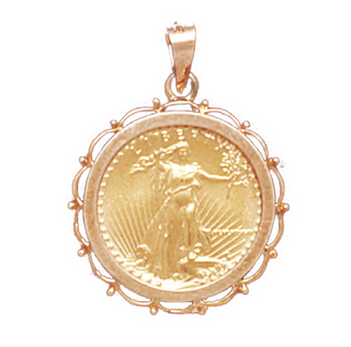 14K Yellow Gold FILIGREE Bezel Pendant 16.5 mm