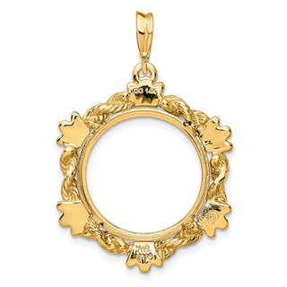 14k Yellow Gold Rope w/ Shell Motif 17.8mm Prong Coin Bezel Pendant - Fits US $2.50 Liberty and Other Coins