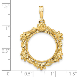 14k Yellow Gold Rope w/ Shell Motif 17.8mm Prong Coin Bezel Pendant - Fits US $2.50 Liberty and Other Coins