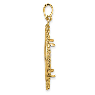 14k Yellow Gold Cushion Shape Rope 21.6mm Prong Coin Bezel Pendant - Fits US $5 Bald Eagle and US $5 Congressional