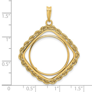 14k Yellow Gold Cushion Shape Rope 21.6mm Prong Coin Bezel Pendant - Fits US $5 Bald Eagle and US $5 Congressional