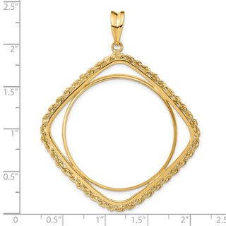 14k Yellow Gold Cushion Shape Rope 34.2mm Prong Coin Bezel Pendant - Fits US $20 Liberty and US $20 St. Gaudens