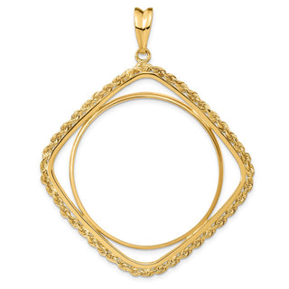 14k Yellow Gold Cushion Shape Rope 34.2mm Prong Coin Bezel Pendant - Fits US $20 Liberty and US $20 St. Gaudens