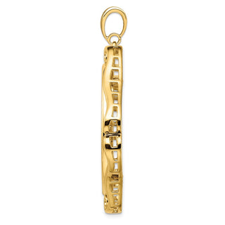 14k Yellow Gold Cushion Shape Scroll 34.2mm Prong Coin Bezel Pendant - Fits US $20 Liberty and US $20 St. Gaudens