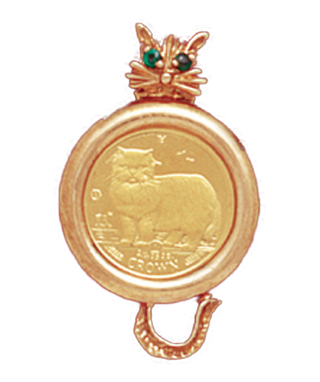 14K Yellow Gold EMERALD CAT Bezel Pendant 14 mm