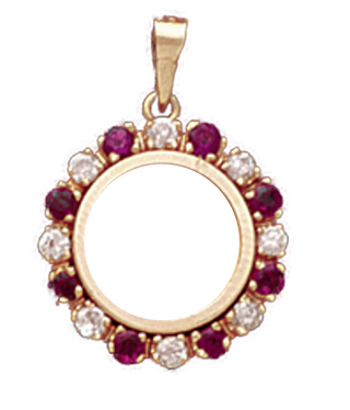 14K Gold DIAMOND / RUBY Bezel - Pendant 14 mm