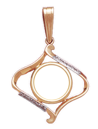 14K Gold DIAMOND SWIRL Bezel Pendant 14 mm