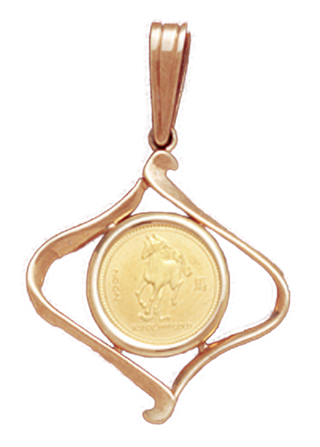 14K Gold SWIRL Bezel Pendant 14 mm