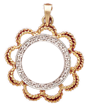 14K Gold DIAMOND SCALLOP Bezel - Pendant 14 mm