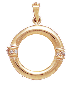 14K Gold DIAMOND RIBBED Bezel Pendant 14 mm