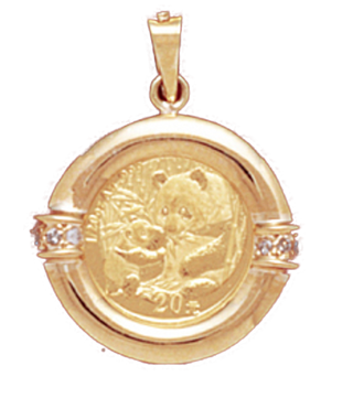 14K Gold DIAMOND RIBBED Bezel Pendant 14 mm
