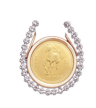 14K Gold DIAMOND HORSESHOE Bezel Pendant 14 mm