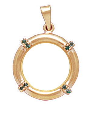 14K Gold EMERALD NAUTICAL Bezel Pendant 14 mm
